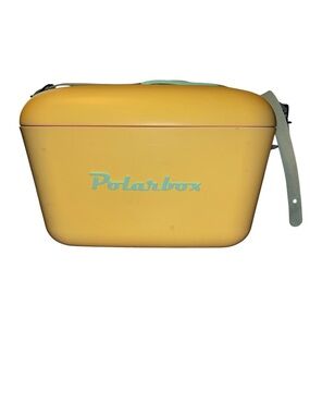 Polarbox ice chest yellow with aqua writing and strap